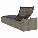 NNEVL Folding Sun Lounger with Cushion and Storage Grey Poly Rattan
