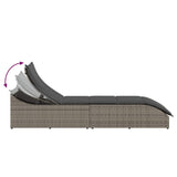 NNEVL Folding Sun Lounger with Cushion and Storage Grey Poly Rattan