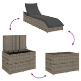 NNEVL Folding Sun Lounger with Cushion and Storage Grey Poly Rattan