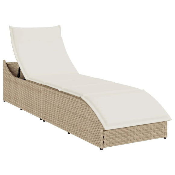 NNEVL Folding Sun Lounger with Cushion and Storage Beige Poly Rattan