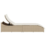 NNEVL Folding Sun Lounger with Cushion and Storage Beige Poly Rattan