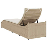 NNEVL Folding Sun Lounger with Cushion and Storage Beige Poly Rattan