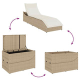 NNEVL Folding Sun Lounger with Cushion and Storage Beige Poly Rattan