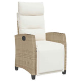 NNEVL Reclining Garden Chair with Side Table Beige Poly Rattan