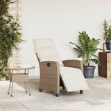 NNEVL Reclining Garden Chair with Side Table Beige Poly Rattan