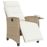NNEVL Reclining Garden Chair with Side Table Beige Poly Rattan