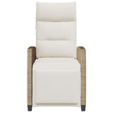 NNEVL Reclining Garden Chair with Side Table Beige Poly Rattan