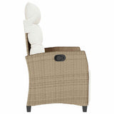 NNEVL Reclining Garden Chair with Side Table Beige Poly Rattan