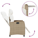 NNEVL Reclining Garden Chair with Side Table Beige Poly Rattan