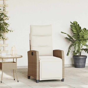 NNEVL Reclining Garden Chair with Side Table Beige Poly Rattan