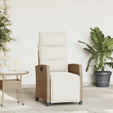 NNEVL Reclining Garden Chair with Side Table Beige Poly Rattan