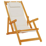 NNEVL Folding Beach Chair with Armrests Light Grey Acacia Wood & Textilene
