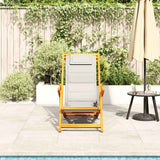 NNEVL Folding Beach Chair with Armrests Light Grey Acacia Wood & Textilene
