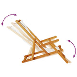 NNEVL Folding Beach Chair with Armrests Light Grey Acacia Wood & Textilene