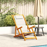 NNEVL Folding Beach Chair with Armrests Light Grey Acacia Wood & Textilene