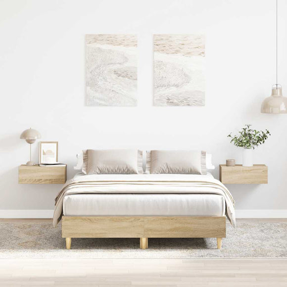 NNEVL Bed Frame No Mattress Sonoma Oak 135x190 cm Engineered Wood