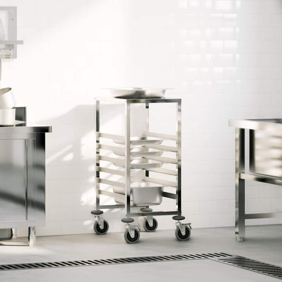 NNEVL Tray Trolley with 6 GN Containers 39x55x87 cm Stainless Steel