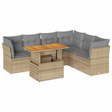NNEVL 7 Piece Garden Sofa Set with Cushions Beige Poly Rattan