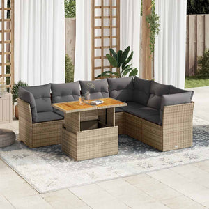 NNEVL 7 Piece Garden Sofa Set with Cushions Beige Poly Rattan