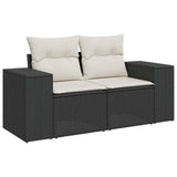 NNEVL 10 Piece Garden Sofa Set with Cushions Black Poly Rattan Acacia