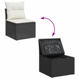 NNEVL 10 Piece Garden Sofa Set with Cushions Black Poly Rattan Acacia