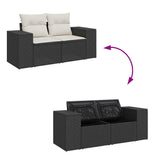 NNEVL 10 Piece Garden Sofa Set with Cushions Black Poly Rattan Acacia