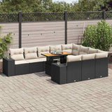 NNEVL 10 Piece Garden Sofa Set with Cushions Black Poly Rattan Acacia