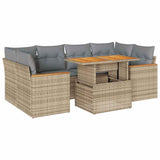 NNEVL 6 Piece Garden Sofa Set with Cushions Beige Poly Rattan Acacia