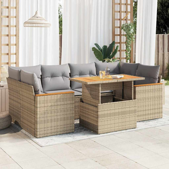NNEVL 6 Piece Garden Sofa Set with Cushions Beige Poly Rattan Acacia
