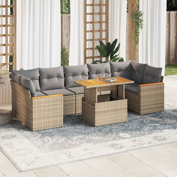 NNEVL 7 Piece Garden Sofa Set with Cushions Beige Poly Rattan Acacia