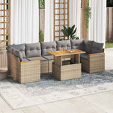NNEVL 7 Piece Garden Sofa Set with Cushions Beige Poly Rattan Acacia