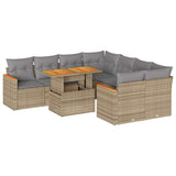 NNEVL 9 Piece Garden Sofa Set with Cushions Beige Poly Rattan Acacia