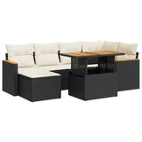 NNEVL 7 Piece Garden Sofa Set with Cushions Black Poly Rattan Acacia