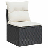 NNEVL 7 Piece Garden Sofa Set with Cushions Black Poly Rattan Acacia