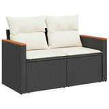 NNEVL 7 Piece Garden Sofa Set with Cushions Black Poly Rattan Acacia