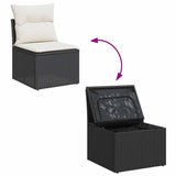 NNEVL 7 Piece Garden Sofa Set with Cushions Black Poly Rattan Acacia