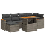 NNEVL 7 Piece Garden Sofa Set with Cushions Grey Poly Rattan Acacia