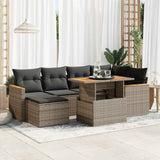 NNEVL 7 Piece Garden Sofa Set with Cushions Grey Poly Rattan Acacia