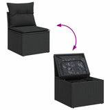 NNEVL 8 Piece Garden Sofa Set with Cushions Black Poly Rattan Acacia