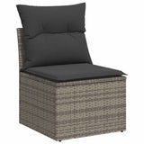 NNEVL 8 Piece Garden Sofa Set with Cushions Grey Poly Rattan Acacia