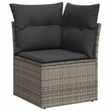 NNEVL 8 Piece Garden Sofa Set with Cushions Grey Poly Rattan Acacia