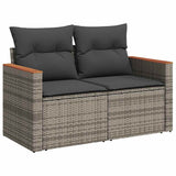 NNEVL 8 Piece Garden Sofa Set with Cushions Grey Poly Rattan Acacia