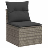 NNEVL 10 Piece Garden Sofa Set with Cushions Grey Poly Rattan Acacia