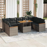 NNEVL 10 Piece Garden Sofa Set with Cushions Grey Poly Rattan Acacia