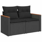 NNEVL 11 Piece Garden Sofa Set with Cushions Black Poly Rattan Acacia