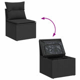 NNEVL 11 Piece Garden Sofa Set with Cushions Black Poly Rattan Acacia