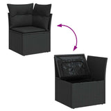 NNEVL 11 Piece Garden Sofa Set with Cushions Black Poly Rattan Acacia