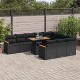 NNEVL 11 Piece Garden Sofa Set with Cushions Black Poly Rattan Acacia