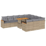 NNEVL 11 Piece Garden Sofa Set with Cushions Beige Poly Rattan Acacia