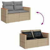 NNEVL 11 Piece Garden Sofa Set with Cushions Beige Poly Rattan Acacia